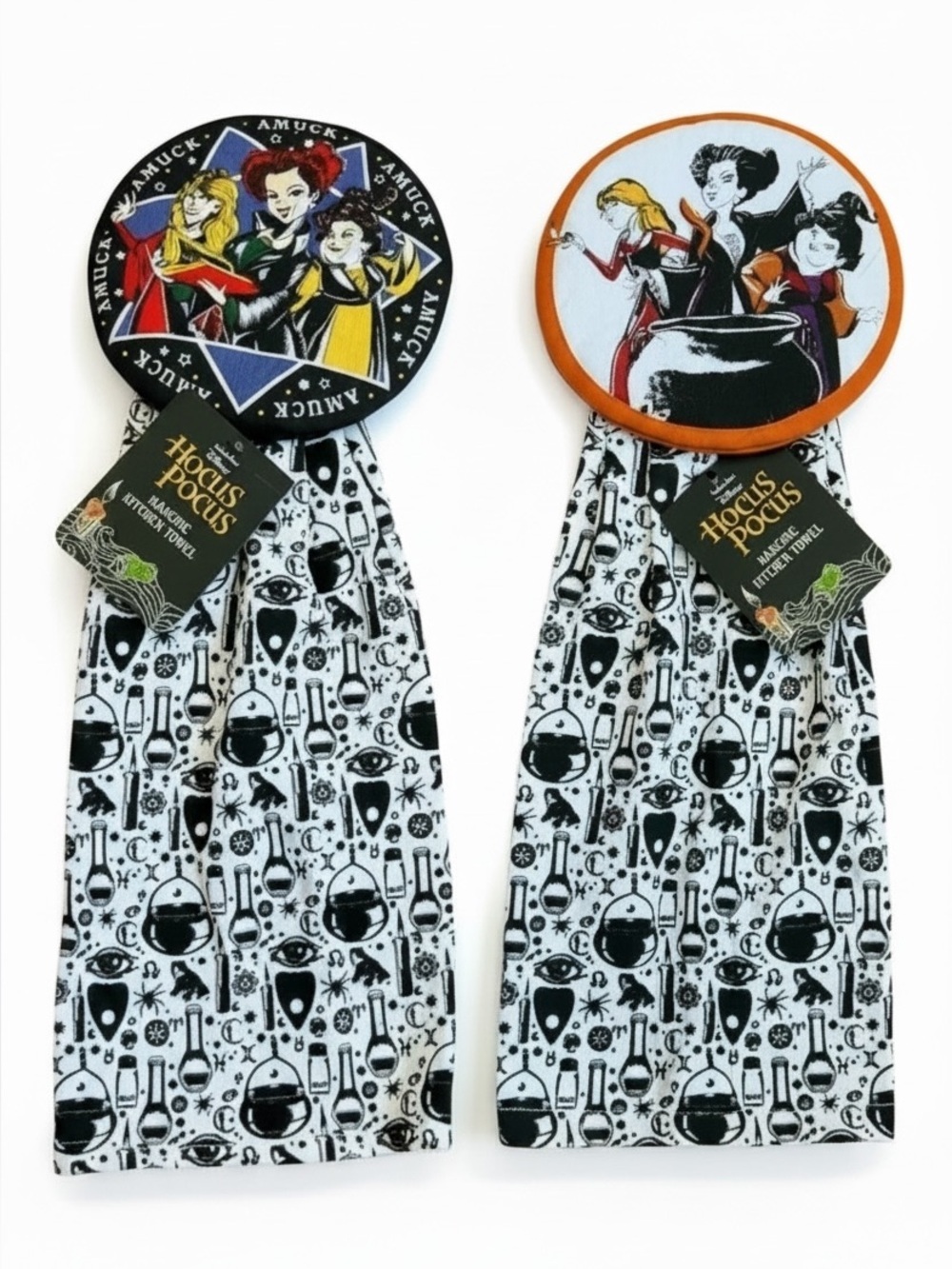 Pair Of Disney Hocus Pocus Sanger Sisters Halloween Kitchen Towels New With Tags